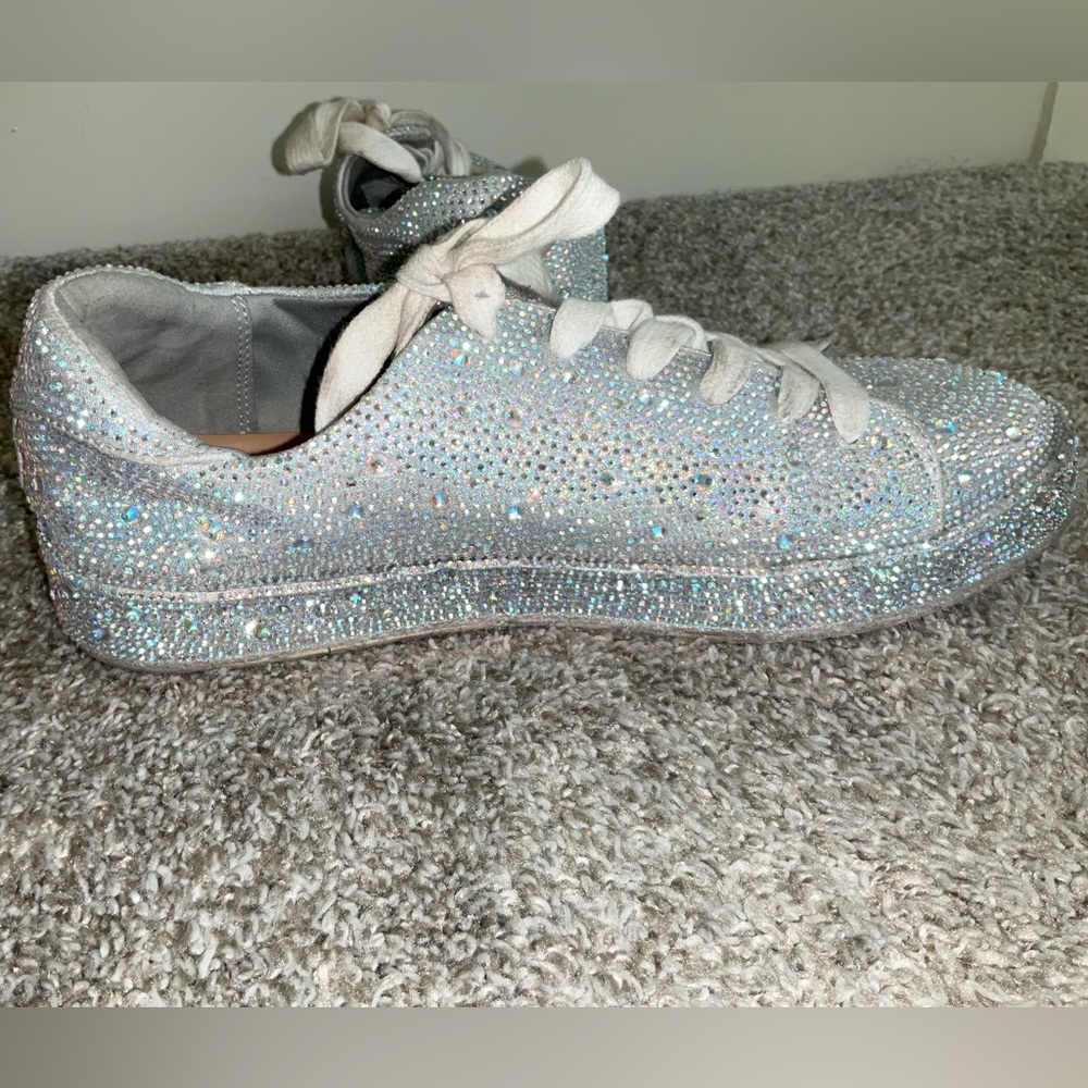 Women's Bling Rhinestone Shiny Sneakers - Silver Sz 9 - Picture 5 of 14